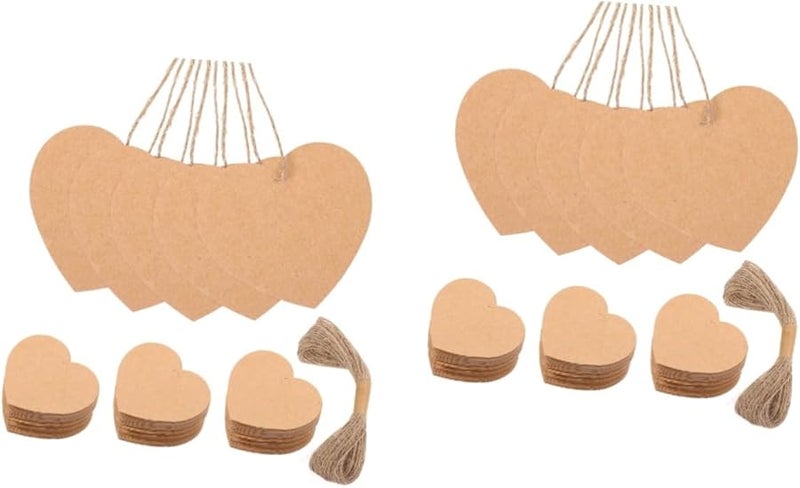 2 Sets Heart Shaped Kraft Paper Tags Blank Labels With String For Valentine Crafts - Image 1
